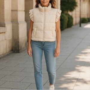 Cream Corduroy Vest with Ruffle Sleeve